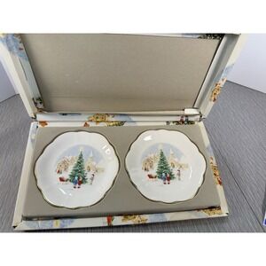 Mikasa Merry Christmas Wellington Canape Tray Trinket Dish Pair Bone China FX032